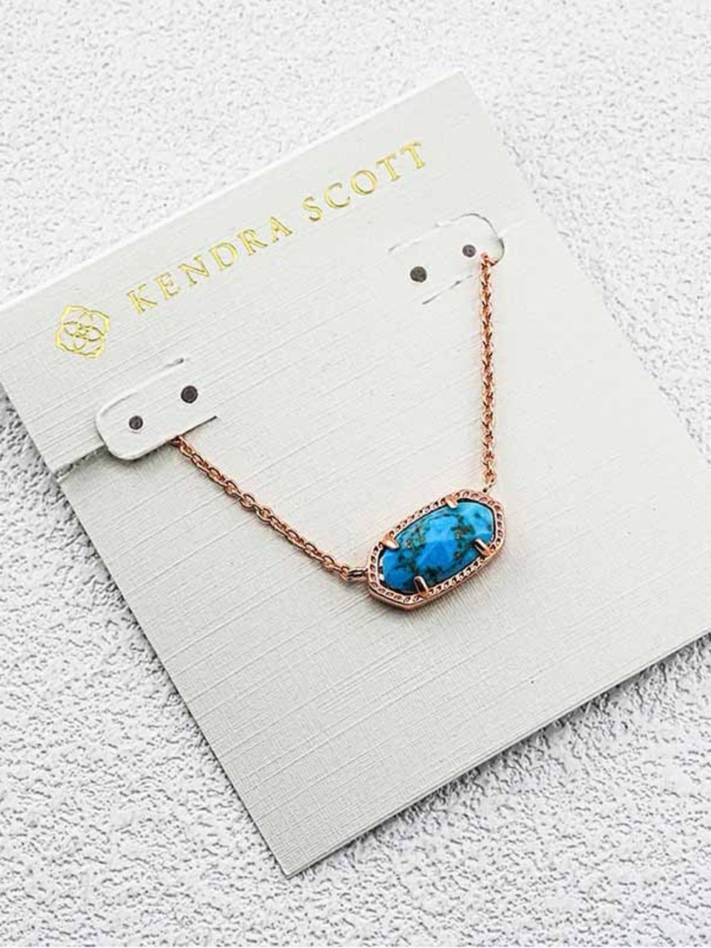Kendra Scott Blue Turquoise Stone Rose Gold Necklace